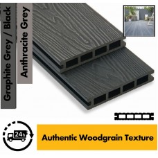 Composite Decking Board  Premium (Authentic Woodgrain Texture) - Anthracite Grey / Black  Wood Grain Effect 3m - Plastic Decking PVC Decking WPC Decking Hollow Garden Exterior Decking Boards  Composite Decking Board  Premium (Authentic Woodgrain Texture) - Anthracite Grey / Black  Wood Grain Effect 3m - Plastic Decking PVC Decking WPC Decking Hollow Garden Exterior Decking Boards